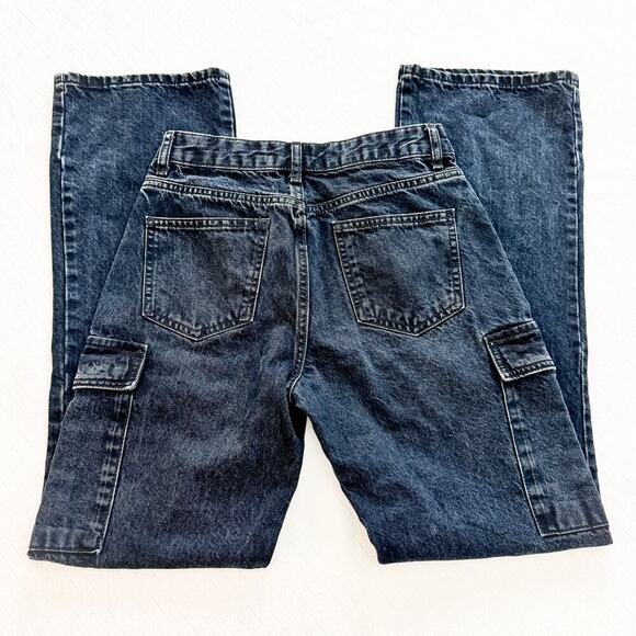 Zara Dark Blue Wash Carpenter Cargo Zip Fly Denim Jeans Indigo Wash Size 04 - Picture 5 of 6